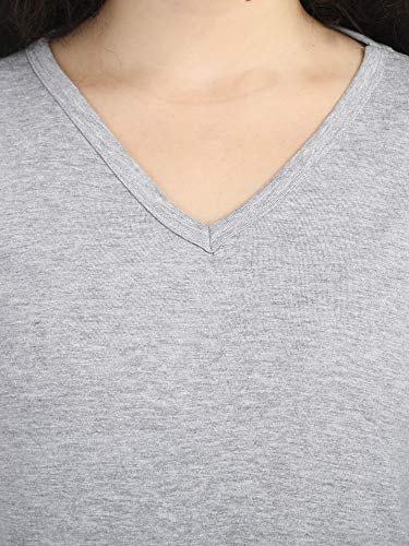 Image of FLEXIMAA Women's Cotton Plain V Neck Full Sleeve T-Shirt