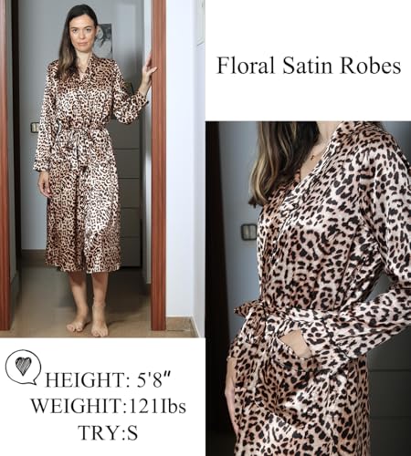 Image of Ekouaer Satin Robes for Women Long Sleeve Silk Bathrobe Soft Lightweight Full Length Sleepwear Bridesmaid Wedding Party Robes