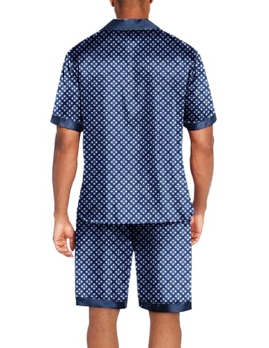 Image of Ekouaer Mens Satin Pajamas Set Button-Down Short /Long Sleeve Shirt Top Soft Silk Sleepwear Loose Pocket Pant Loungewear