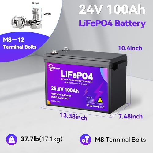 Image of 24v 100ah Lithium Battery Rechargeable Battery with Built-in 100A BMS Board, 15000+ Deep Cycles, Higher Energy Density, for RVs, Van, Camping, Marine, Trolling Motor