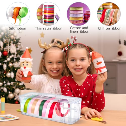 Image of Saypacck 2 Pcs Ribbon Organizer Storage Craft Ribbon Holder Plastic Craft Room Organization for DIY Tape Sewing Spool Flower Shop Art Gift Wrapping Supplies