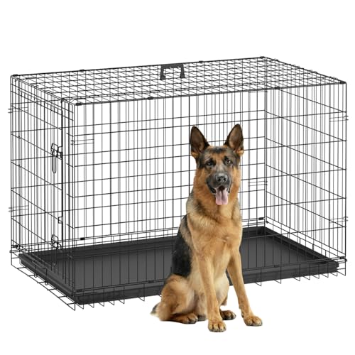 FDW Dog Crate 48-Inch Dog Cage Foldable Metal Kennel with Leakproof Tray Foldable Design Indoor Outdoor Use for XL Large Dogs,Dark Black by FDW - Used condition - US$68.37