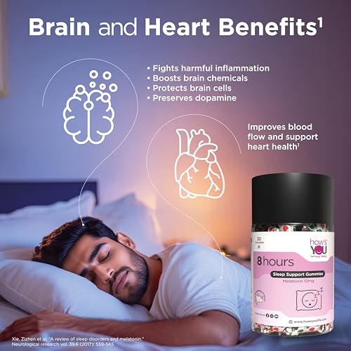 Image of How's You 8 hours Sleep Gummies for Men & Women | Melatonin 10 mg | No Added Sugar | Non Habit forming | Strawberry Flavour 30 Gummies for Deep Sleep