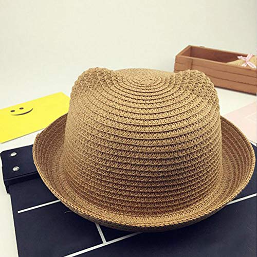 Summer Sun Hat Children Cat Ears Straw Hat Sun Hat Baby Bear Shape Parent-Child Hat4