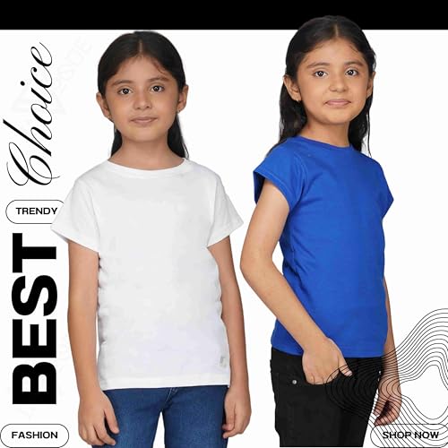 Image of Kids Round Neck T-Shirt Half Sleeves 100% Cotton Rich Soft Comfortable Fit Stylish Plain Color 1+1 Combo Original Brand Tshirt for Girls