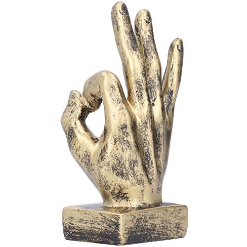 Estatua Decorativa de Resina con Gesto OK Dorado miniatura 1