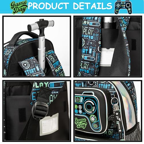 Kids Rolling Backpack for Boys School Rolling Backpacks for Boys 8-12 with Lunch Box Kids Backpacks with Wheels Travel Luggage for Elementary Student4