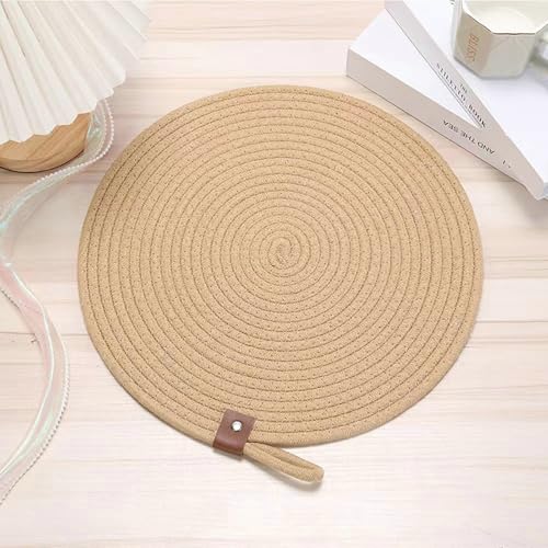 Juego de 6 manteles individuales redondos de color caqui con cordón para mesa de comedor, 33 cm, color caqui