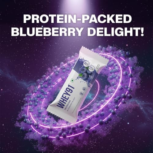 Image of Whey91 Blueberry Blast Protein Bar, 20g Protein & 7.3g Fiber in each, No Added Preservatives, No Artificial Flavour, 390g- (Pack of 12)
