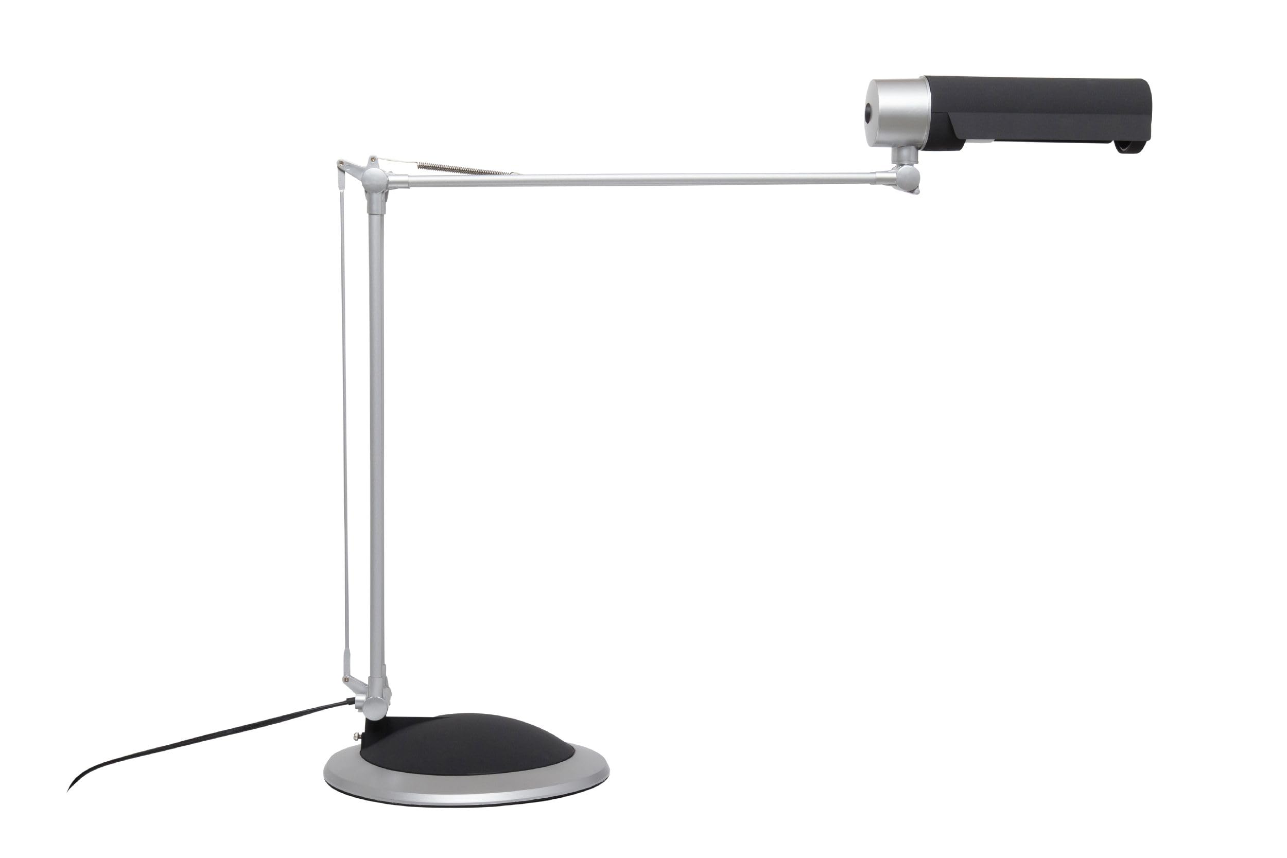 MAUL Lámpara escritorio MAULoffice LED E27 plata con base y pinza | brazo doble orientable, luz cálida confortable, bombilla reemplazable, uso con pie o mordaza