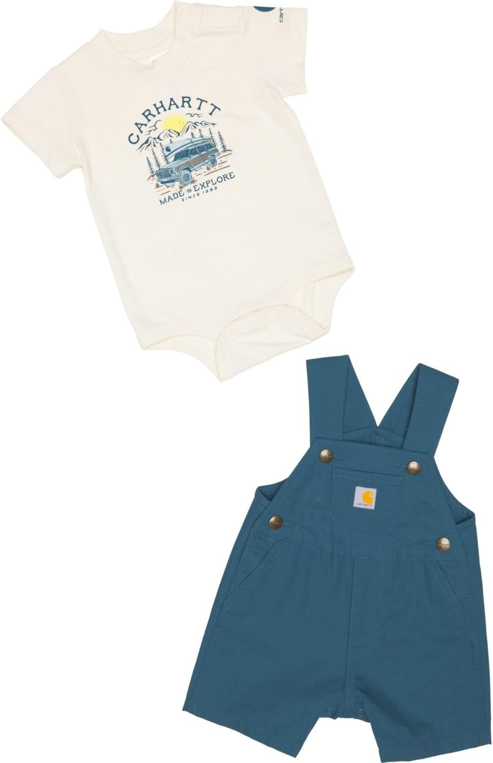 Carhartt Kid's CG8970 Short-Sleeve Bodysuit and Canvas Shortall Set - Boys