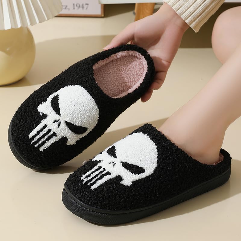 Womens Mens Slippers Retro Memory Foam Cute Cartoon Skeleton Ghost Pumpkin Plush Fluffy Warm Fur Lined slippers, Slip-Resistant Indoor House Home Winter Shoes2