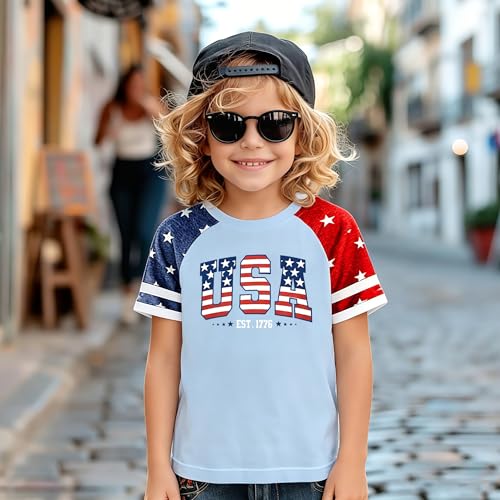 Image of Girls 4th of July Shirt Kids USA Shirts American Flag Tshirt Girls Boys Patriotic T Shirt Independence Day Tee Tops