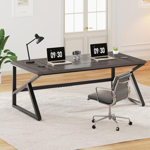 COSTRUZIONE ROBUSTA: costruito con un piano in MDF ad alta densità e rinforzato con due resistenti gambe in metallo a forma di K, questo lungo tavolo grigio industriale per 2 persone offre stabilità e può sostenere fino a 181 kg. Le quattro gambe di livellamento regolabili di questa scrivania grigia consentono un posizionamento stabile su pavimenti irregolari, mantenendo l'equilibrio e proteggendo il pavimento dai graffi.