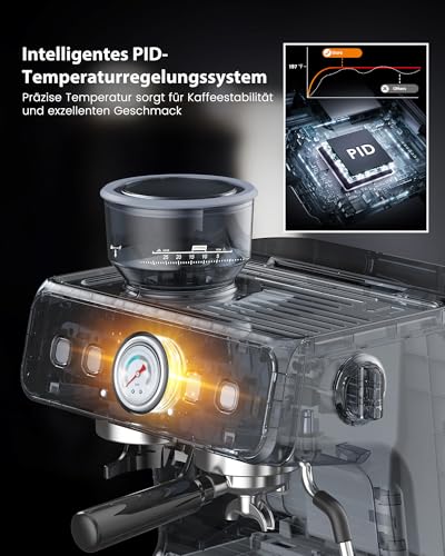 COWSAR Kaffeemaschine mit Mahlgradeinstellung, intelligenter Temperaturregelung, 30 Mahlgradeinstellungen, Edelstahl-Espressomaschine mit Tassenwärmer, perfekt für Latte Macchiato
