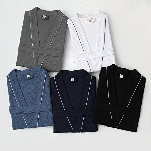 Men's Waffle Weave Kimono Bathrobe Lightweight Long Spa Robe4