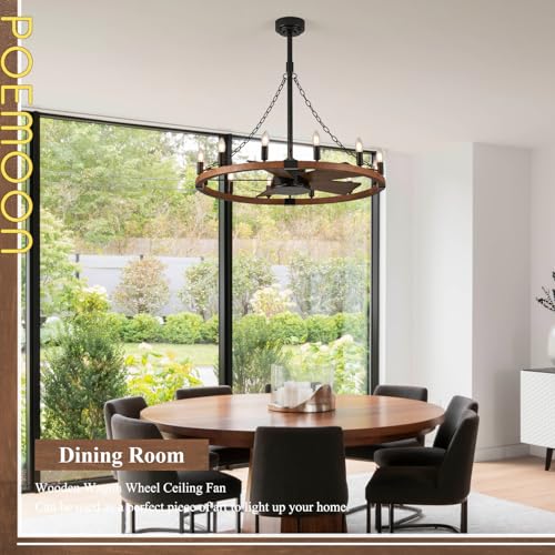 Image of Farmhouse Wooden Wagon Wheel Chandelier Fan 12-Light 36 inch Fandelier