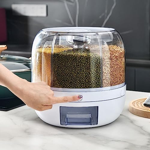 Tray Automatic Plastic 360 Degree Rotation Cereal Dry Food Rice Grain Storage Dispenser Box, with Measuring Cup, 10 kg, White (Large) : Amazon.in: Home & Kitchen