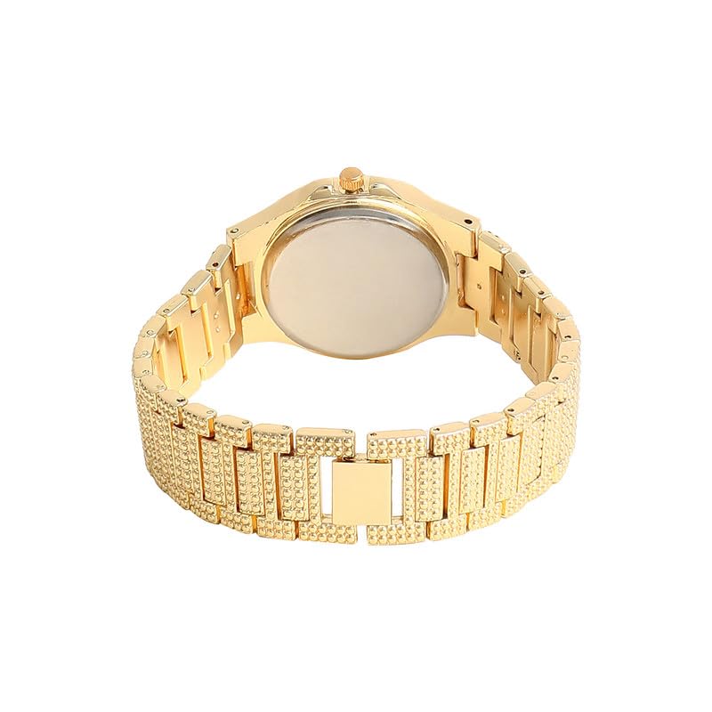 Image of Haute Sauce Women's The Embellished Cluster Square Watch | Gold Stainless Steel Strap | Crystal Silver Dial | One-Size | Foldover Closure | Quartz | Battery | Wrist Belt Watch for Female and Girls
