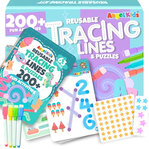 Image of Angel Kids Draw & Wipe | 64 Pages | Reusable Tracing Workbook Set | Alphabets & Numbers | Pen Control Training Book for Learning to Write | Hand Writing Preschool Educational Kit for Kids (Multicolor)