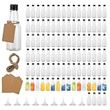 100 Pack 2oz Mini Liquor Bottles Bulk, Plastic Champagne Wine Bottles with Caps, Small Alcohol Shot Bottles with Funnels, Kraft Tags and Rope for Party Favors Wedding (Black Caps)