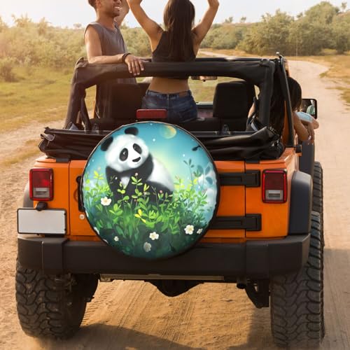 Image of Dujiea Panda with Earth Globe Spare Tire Cover, Universal Wheel Tire Cover Waterproof Dust-Proof Tire Protectors for Trailer Rv SUV Truck Camper and Many Vehicle 14 15 16 17 Inch