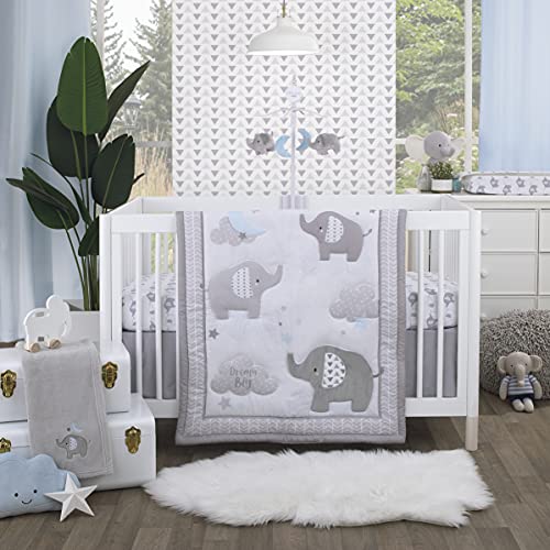 Image of NoJo Elephant Stroll White & Gray Fitted Crib Sheet, Grey, White