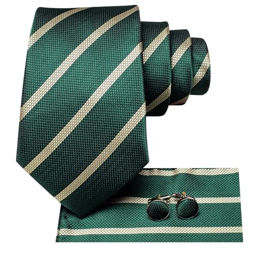 Image of Dubulle Silk Ties Set for Men Formal Paisley Striped Necktie Pocket Square Cufflinks 3PCS Sets Wedding Business Party