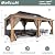 MELLCOM 12'x20' Hardtop Gazebo, Wood Grain Aluminum Frame Pergola with Galvanized Steel Roof, Outdoor Metal Gazebos with Curtains and Nettings for Patio, Backyard, Deck and Lawns