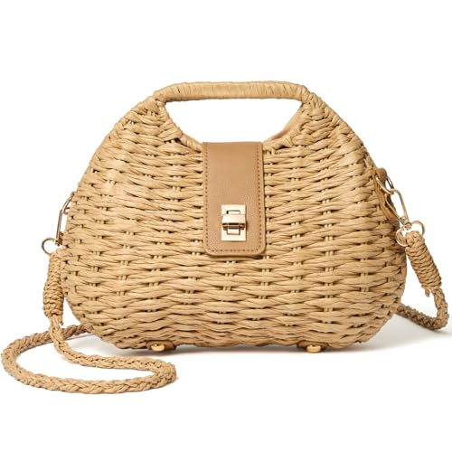 Woven Straw Purse with Crossbody Strap, Clutch Purses for women, Boho Summer Beach Bag Shoulder Vacation Handwoven Handbag