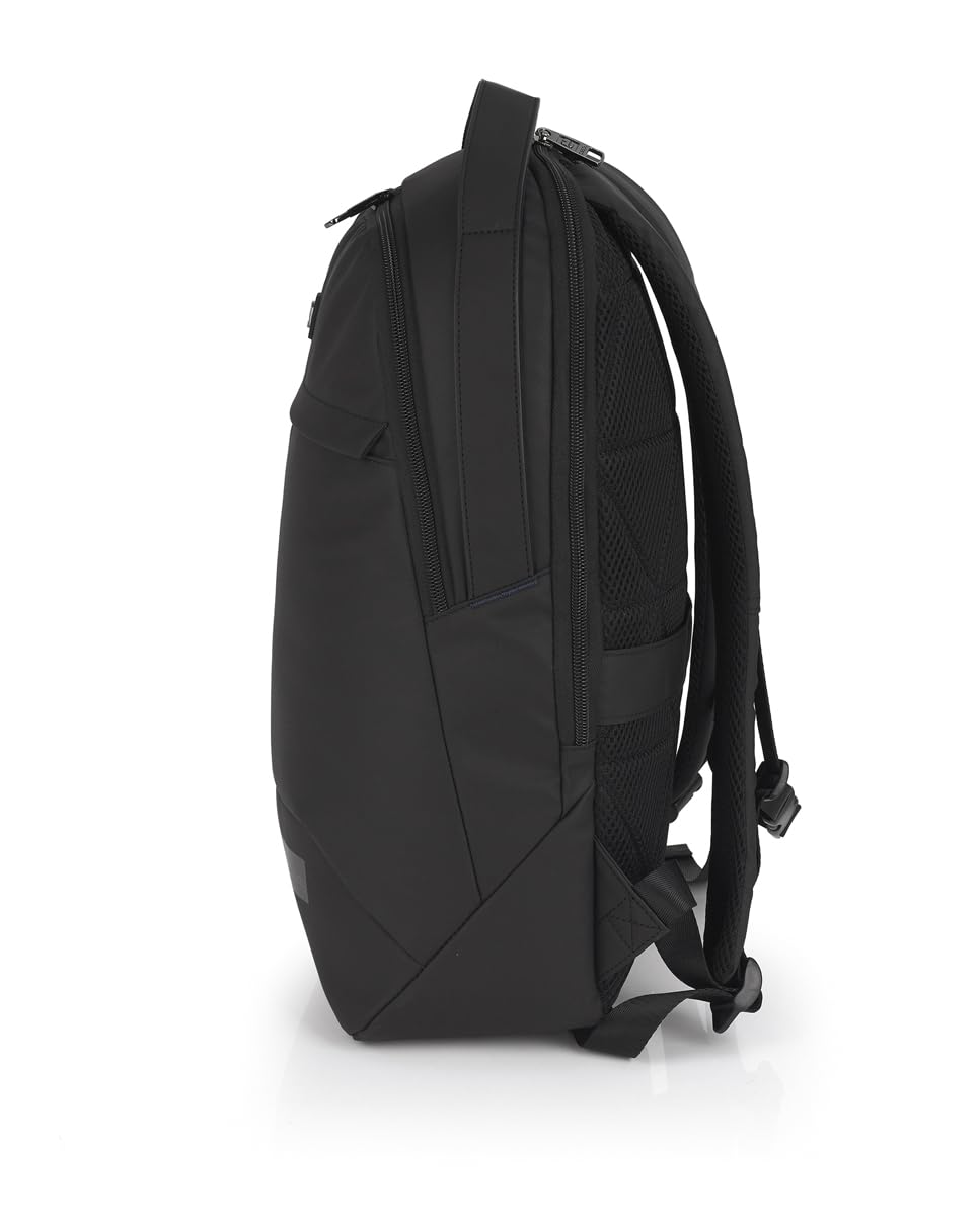 Gabol - Mochila para Portátil 15,6" Bonus 31x44x13 cm - Capacidad 15L - 2 Compartimentos, Acople a Maleta y Cierre de Seguridad - Diseño Español en Poliéster Resinado y Piel Sintética - Negro