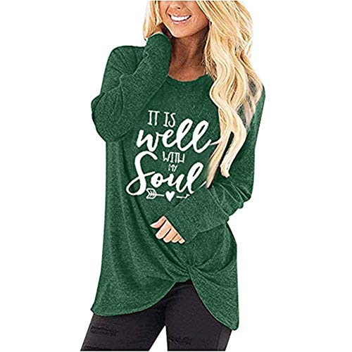 Tops for Women Long Sleeve Formal Women's Cold Shoulder Slim Fit T-Shirt Casual Long Sleeve Pleated Hem Tops Solid Color Side Twisted Knot Blouse Green