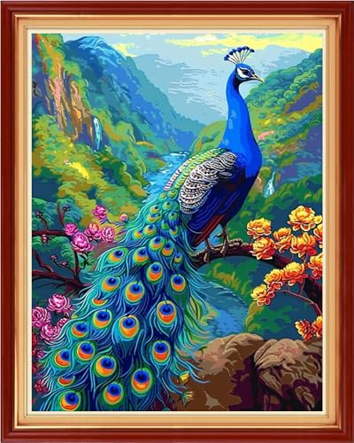 Artvxeay Stamped Cross Stitch Kits - Embroidery Kits for Beginners Cross Stitch Kits for Kids Adults 11 CT Printed Patterns Needlepoint Kits- Peacock Flower 16x20 inch