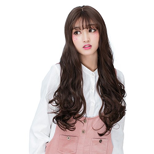 Probeauty Dollway Long Curly/Wavy Wigs for Women Airy Bangs Lolita Cosplay Wig (Chocolate L03F8)