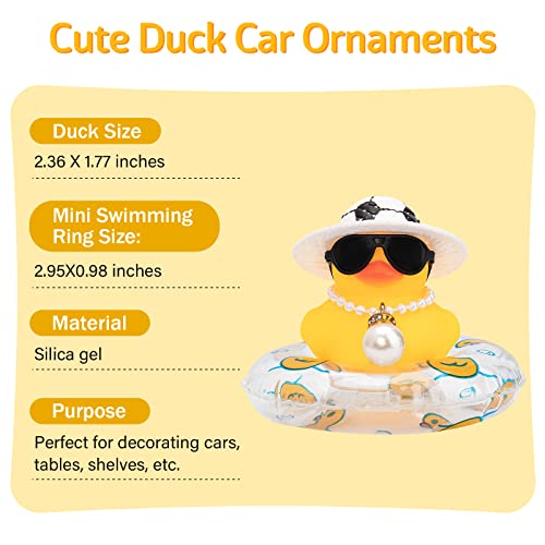 Image of wonuu Car Rubber Duck, Yellow Duck Decoration Dashboard with Sun Hat Swim Ring Necklace Sunglasses for Car Dashboard Decorations, Soccer Hat-Transparent-Big Pearl