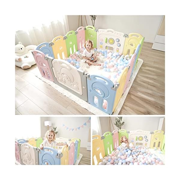 Fortella cloud castle foldable playpen baby safety play yard with whiteboard and activity wall indoors or outdoors multicolor 14 panel  urban country home decor