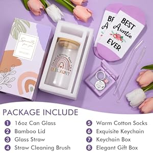 Aunt Gifts from Niece Nephew Valentines Day Gifts for Aunt Auntie Gifts Best Aunt Ever Gifts Aunt Birthday Gift Basket for Auntie Aunt Mothers Day Gifts for Auntie Women w16Oz Can Glass Coffee Cup