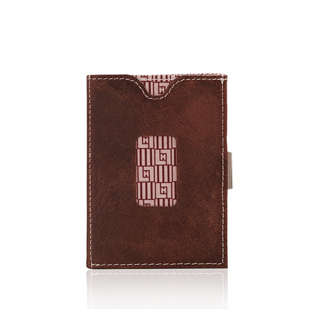 LLH Leather Trifold Wallet - RFID Blocking with Stainless Steel Locking Clip Wallet, Minimalist Front Pocket RFID Blocking Credit Card Holder (Coffee)