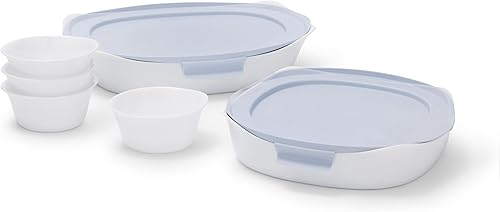 Rubbermaid DuraLite - Platos de vidrio para horno, cacerola para hornear, juego de 8 piezas, color blanco (con tapas) disponible en Yaxa Colombia