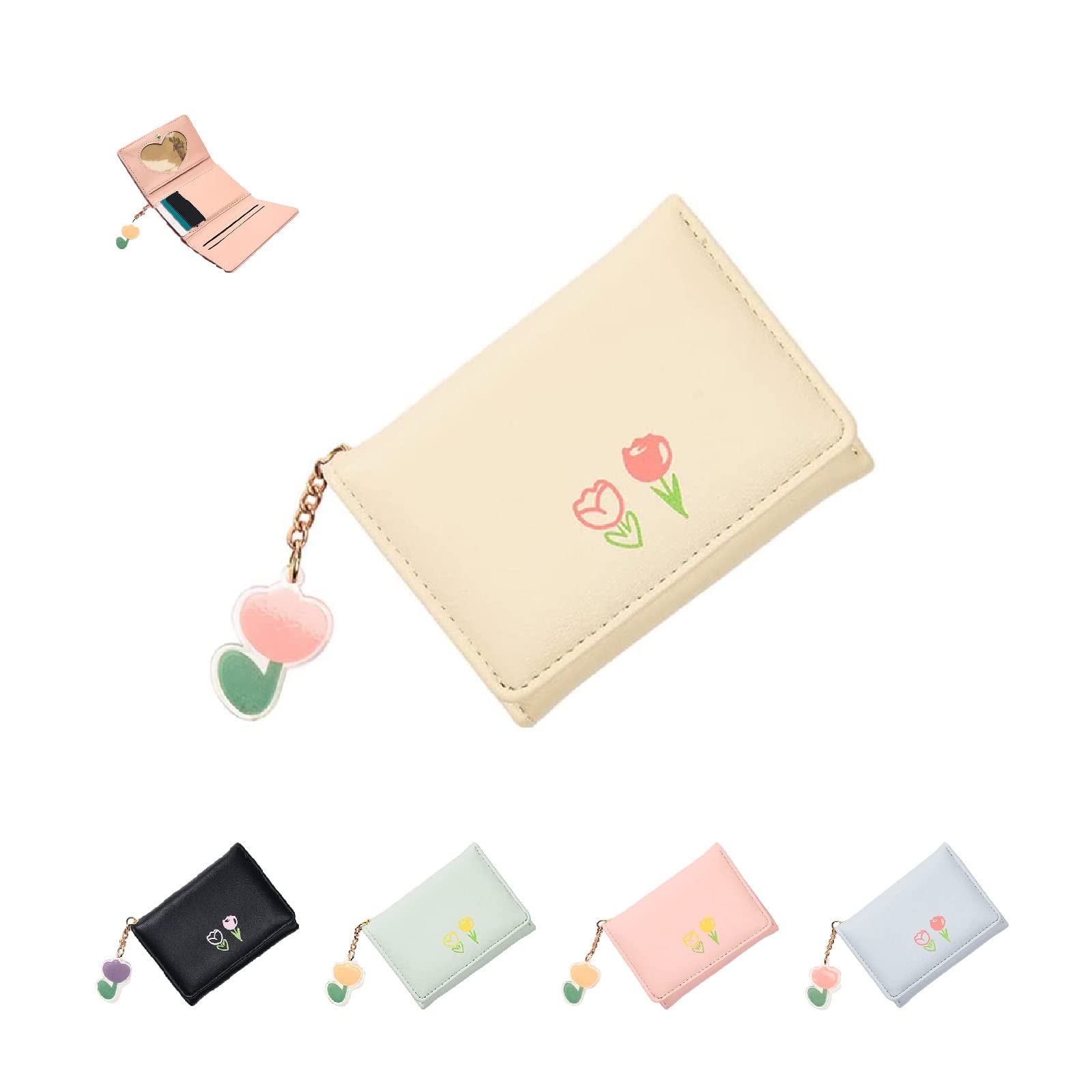 Knixhult Tulip Wallet, 2023 New PU Leather Tulip Mini Wallet, RFID Blocking Trifold Small Zipper Wallet, With Credit Card Slot ID Window Women Small
