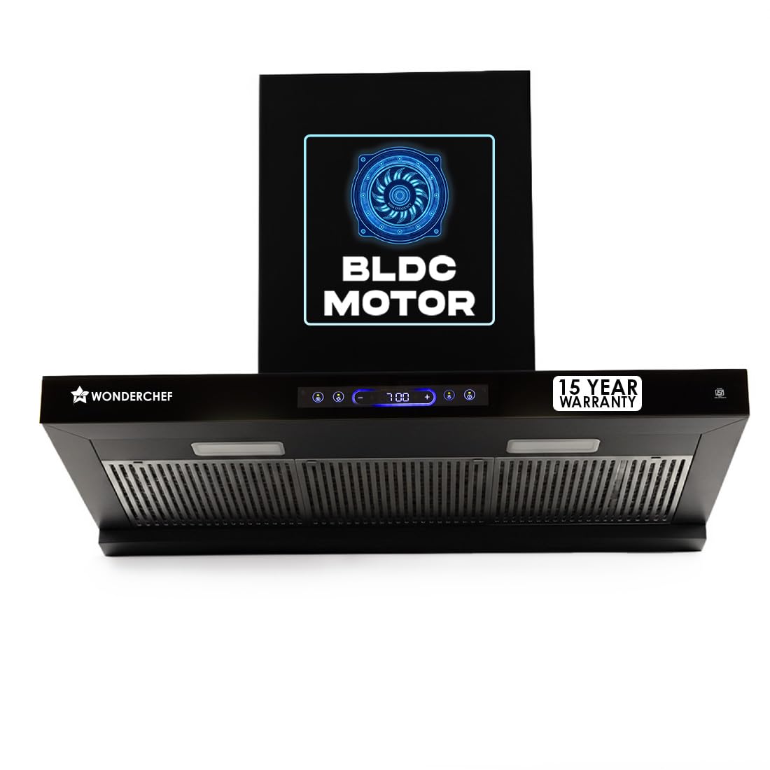 Wonderchef Ultra Sleek 90cm Filterless Auto-clean Kitchen Chimney with Oil Collector, BLDC Motor, Suction 1800 m3/hr, Motion Sensor + Touch Control, 15-Yr Warranty on Motor & 5-Yr Comprehensive, Black-image-22