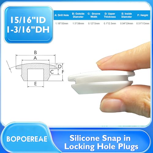Image of 6 Pcs 30 mm Silicone Rubber Plugs Snap in Locking Hole Plugs for 30-33 mm (1-3 /16 inch-1-5 /16 inch) Round Holes, Flush Type Rubber Stoppers, Flexible Tube Pipe End Caps Covers, Waterproof Sealing Plugs, White