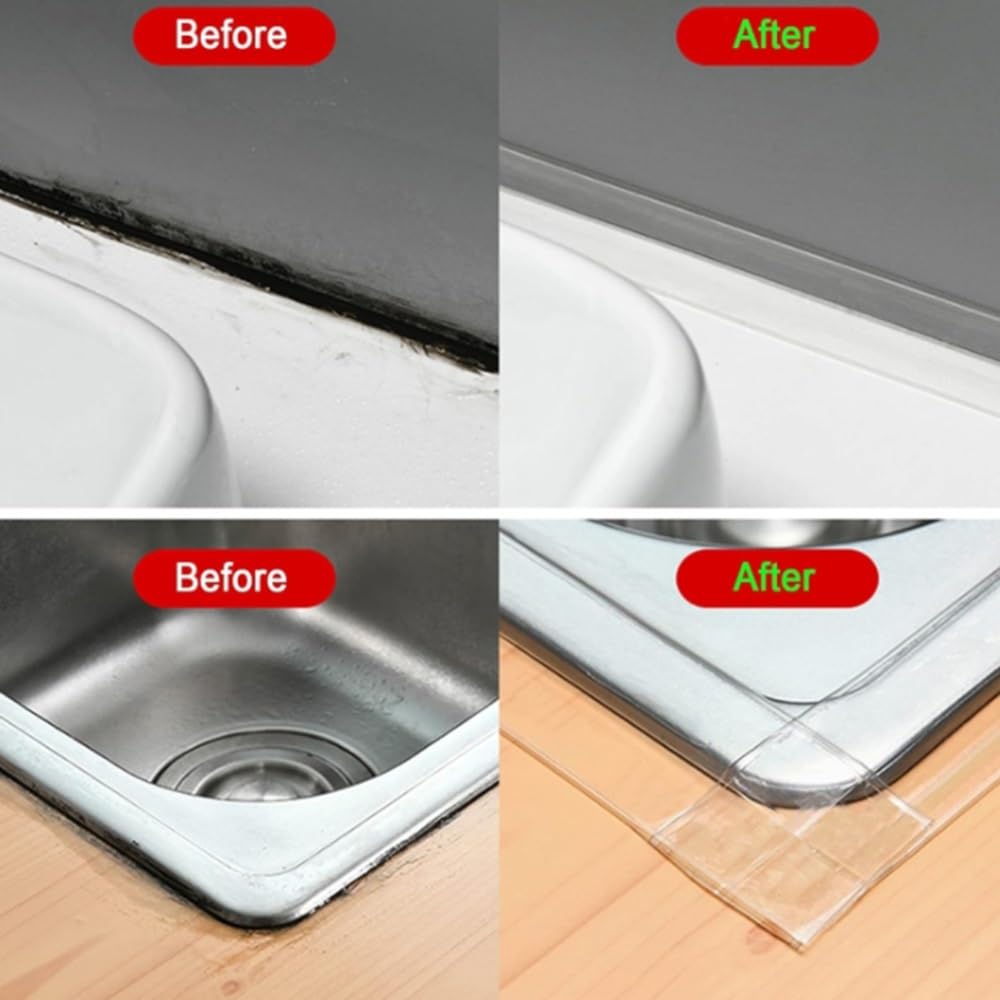 rellenar la cinta de sellado, Cinta for calafatear esquinas autoadhesiva de PVC, transparente, 38/50 mm x 3,2 m, for lavabo de baño, 1/2/3 piezas(Clear Foliage,L320cmx5cm-3PC)