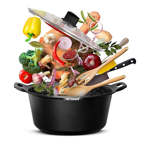 INTIGNIS® Faitout avec couvercle - Grand format 32 cm - 10 litres - Compatible induction -...