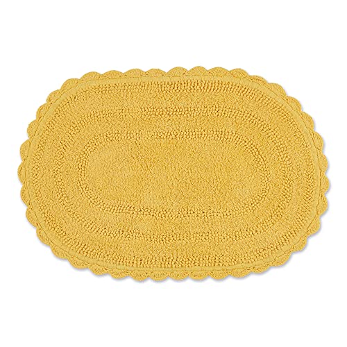 DII Crochet Collection Reversible Bath Mat, Small Oval, 17x24, Yellow