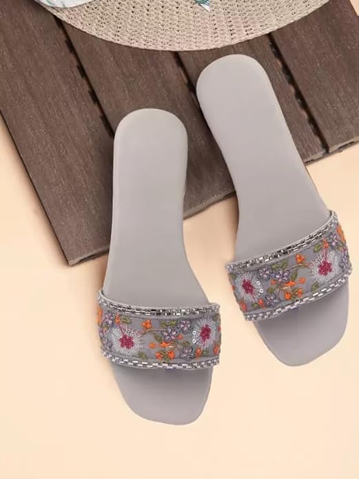 Image of PRIYANSH Enterprises Premium Women Ethnic Embroidered Flats Footwear for Women | Stylish Slippers For Party and Formal Wear | Flat Embroidered Sandal