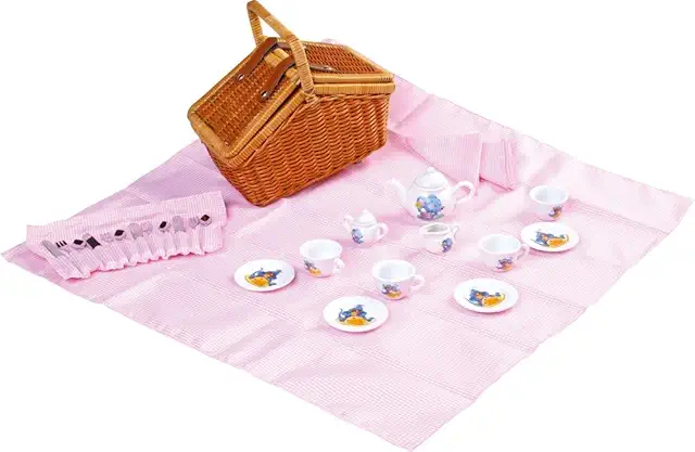 Cesta de Picnic Romántico Pequeño Pie con Vajilla Infantil - 30 Piezas