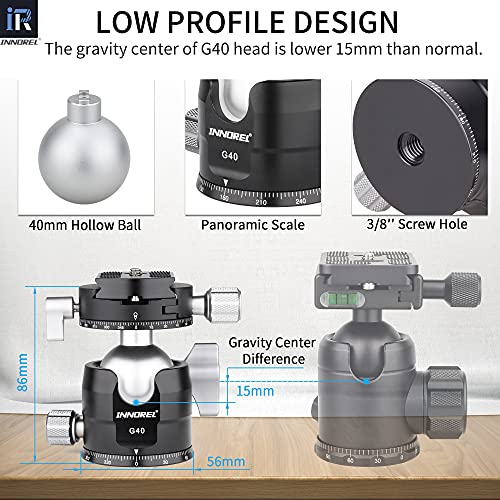 Image of INNOREL G40 Low Profile Tripod Ball Head Double Panoramic CNC Metal Camera Tripod Ballhead with 1 /4 inch Arca Swiss L Plate Bracket and Quick Release Plate for Tripods,Monopod,DSLR,Camcorder,Max Load 20kg