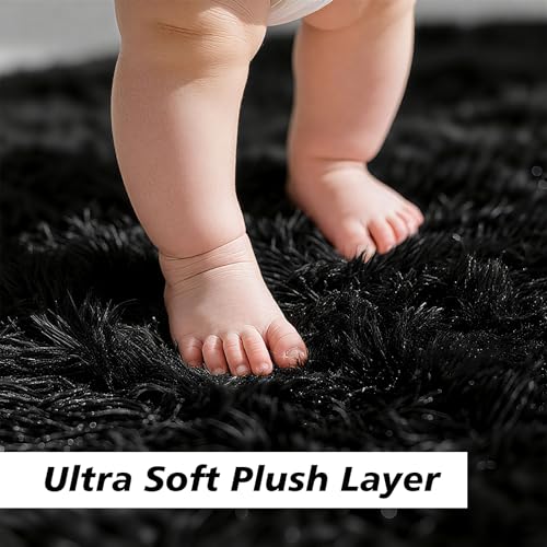 9x12 Fluffy Area Rugs for Living Room,Large Fuzzy Shag Area Rug for Bedroom,Black Soft Non-Shedding Indoor Plush Carpet for Kids Bedroom Nursery Home Decor