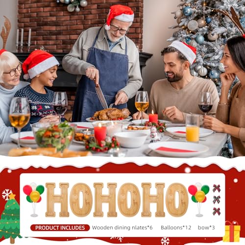 Image of 6PCS Bamboo Christmas Decorations Letters Charcuterie Board Box-(with 14 Balloons and Bow) HOHOHO Charcuterie Letters Fillable Food Christmas Party Supplies Table Decoration Food Tray Platter